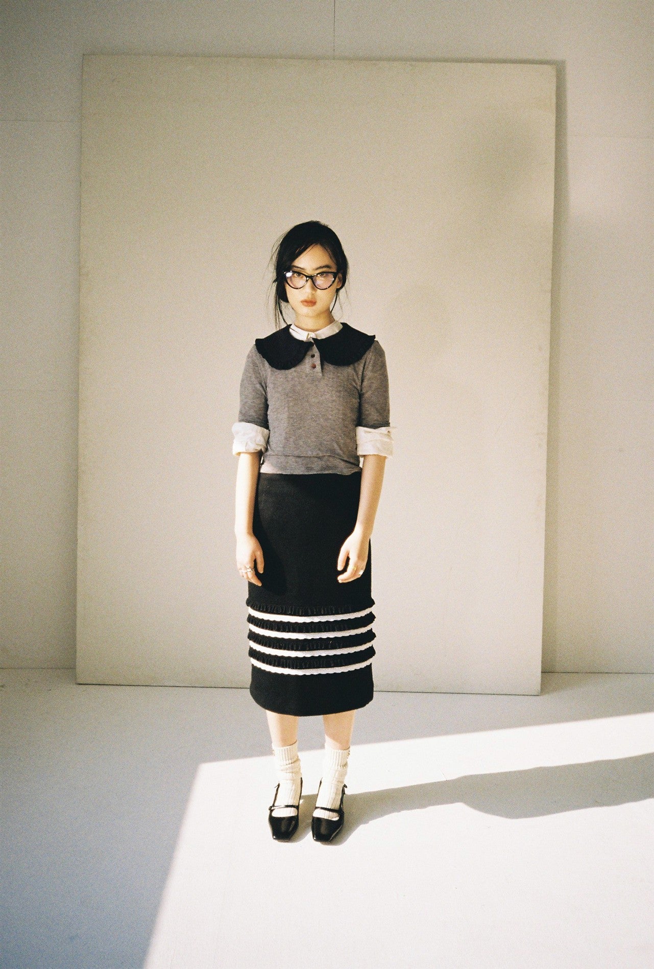 Ruffle Pencil Skirt-Black