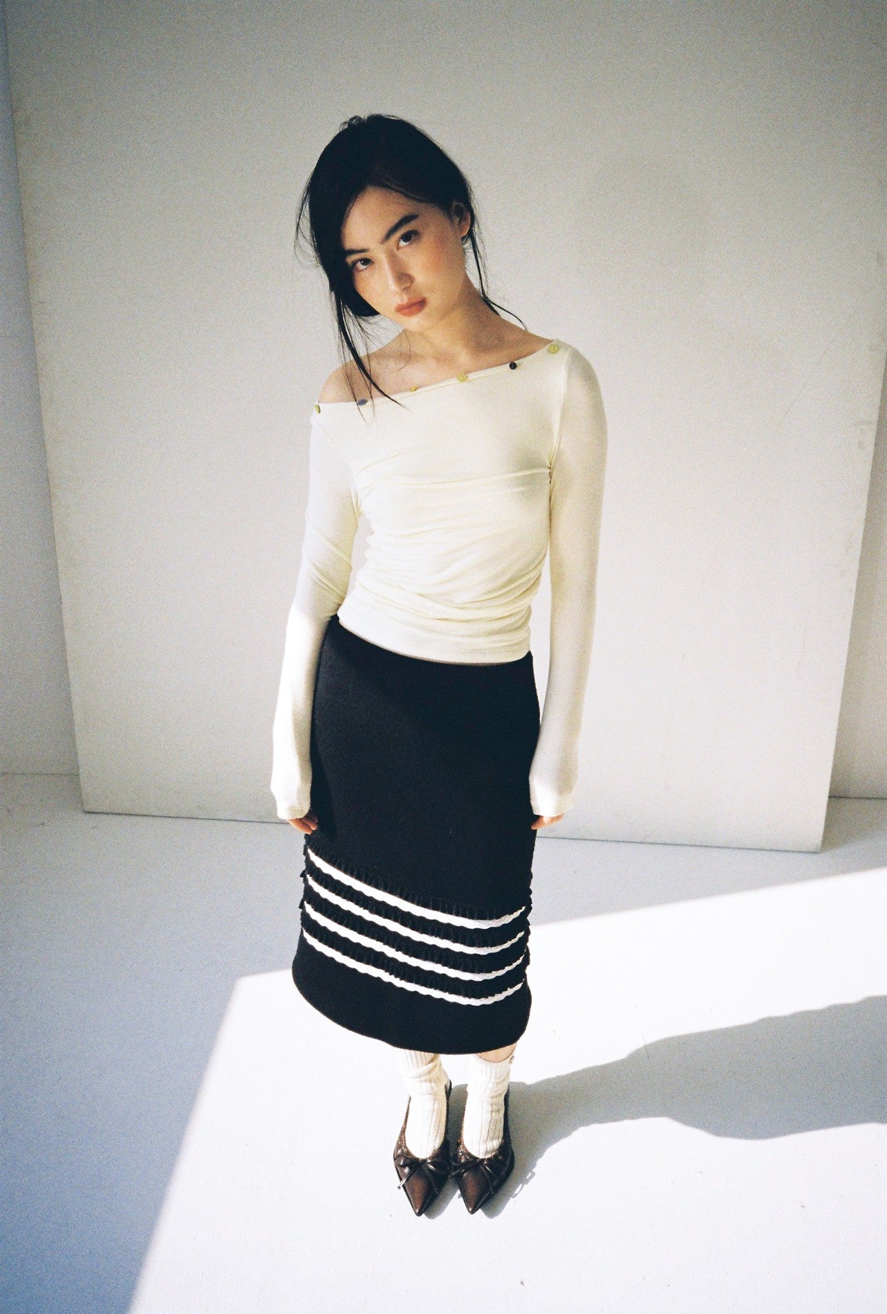 Ruffle Pencil Skirt-Black