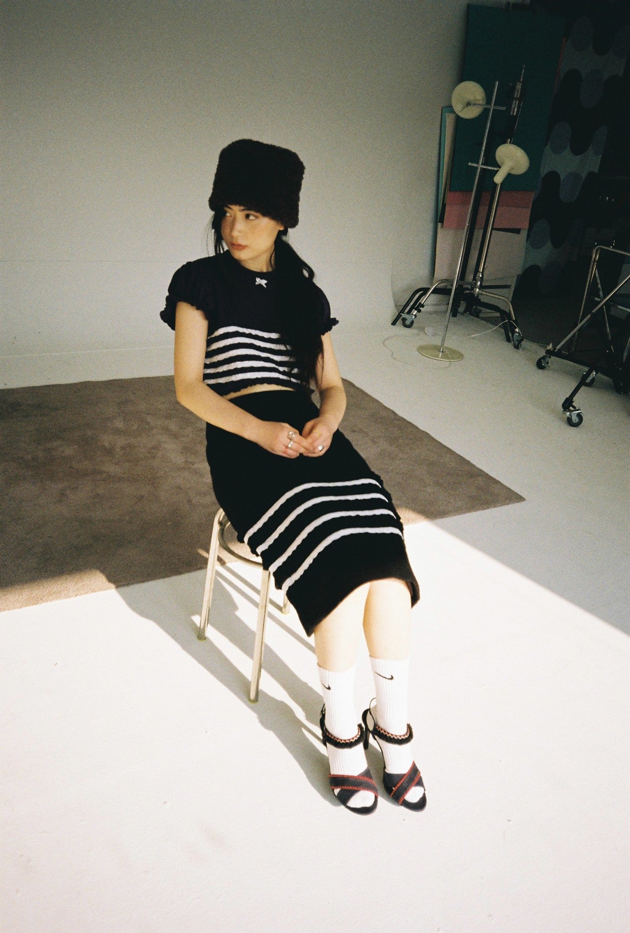 Ruffle Pencil Skirt-Black