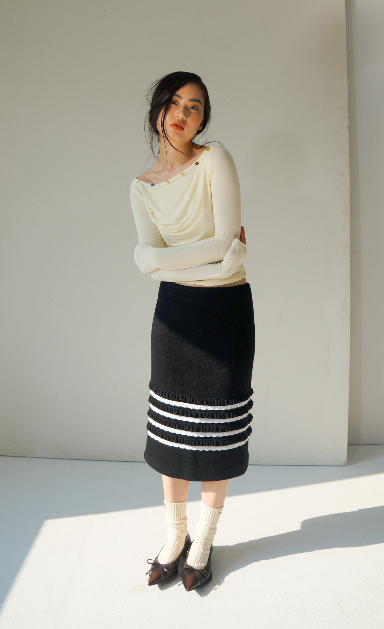 Ruffle Pencil Skirt-Black