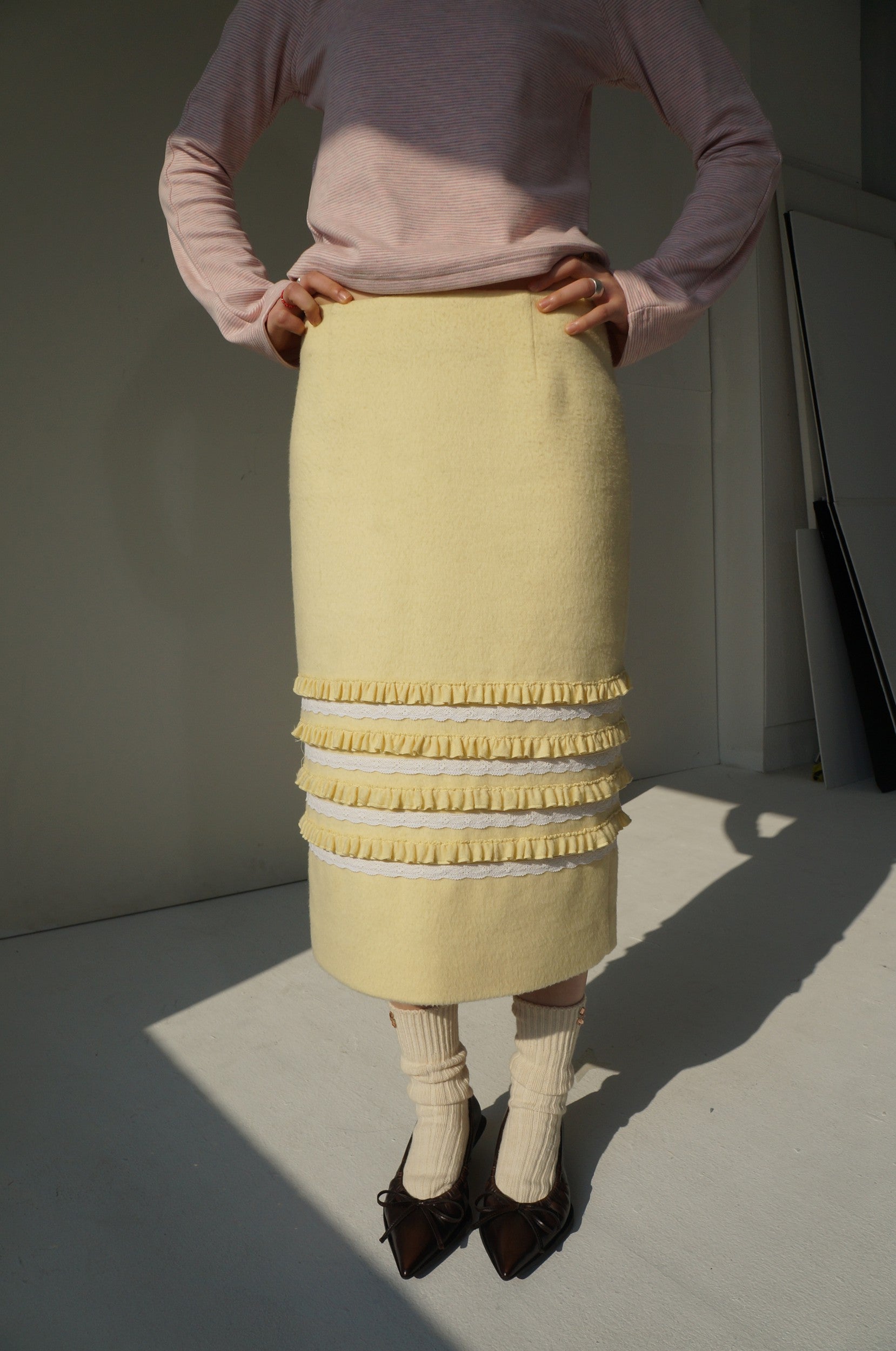 Ruffle Pencil Skirt-Yellow