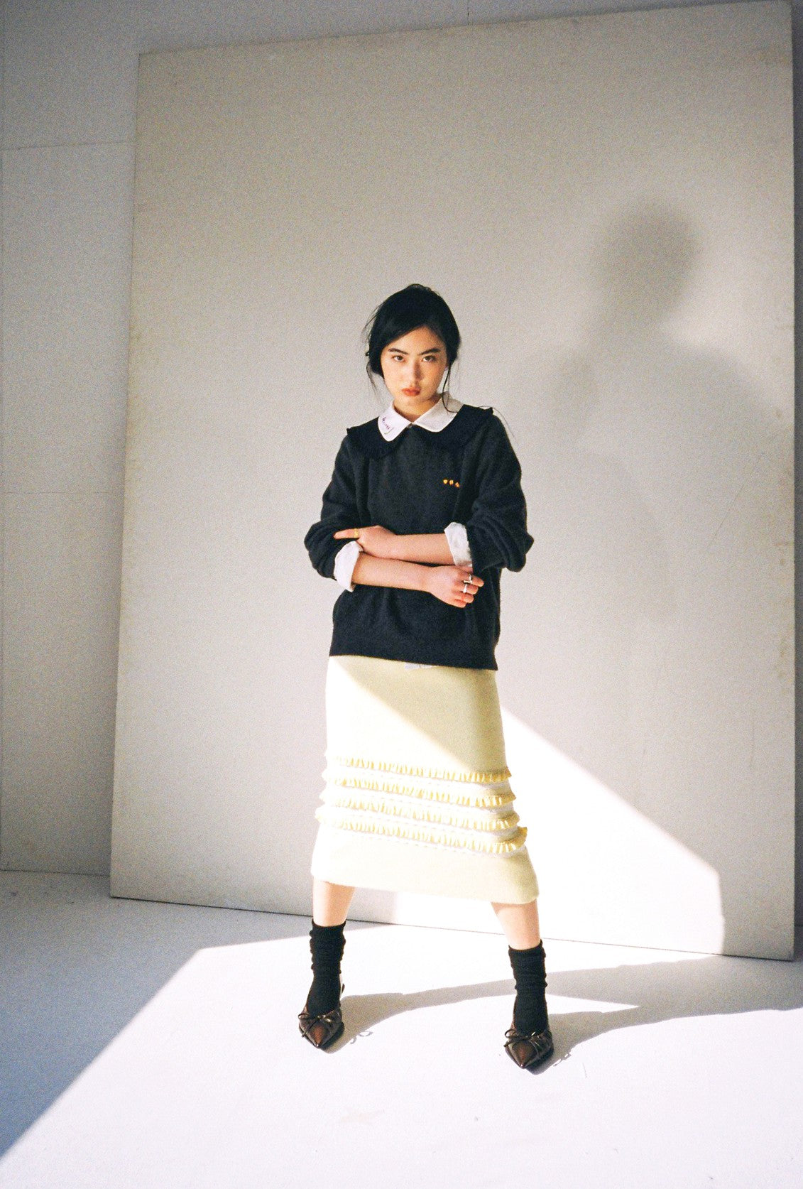 Ruffle Pencil Skirt-Yellow