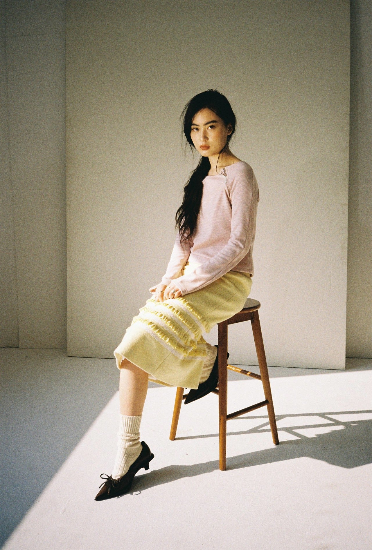 Ruffle Pencil Skirt-Yellow