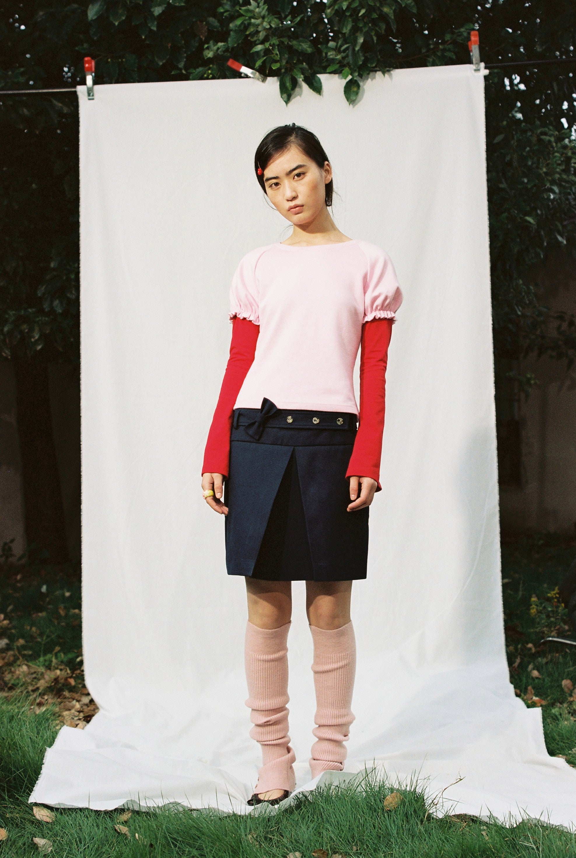 Single Pleat Tailored Skirt-Navy