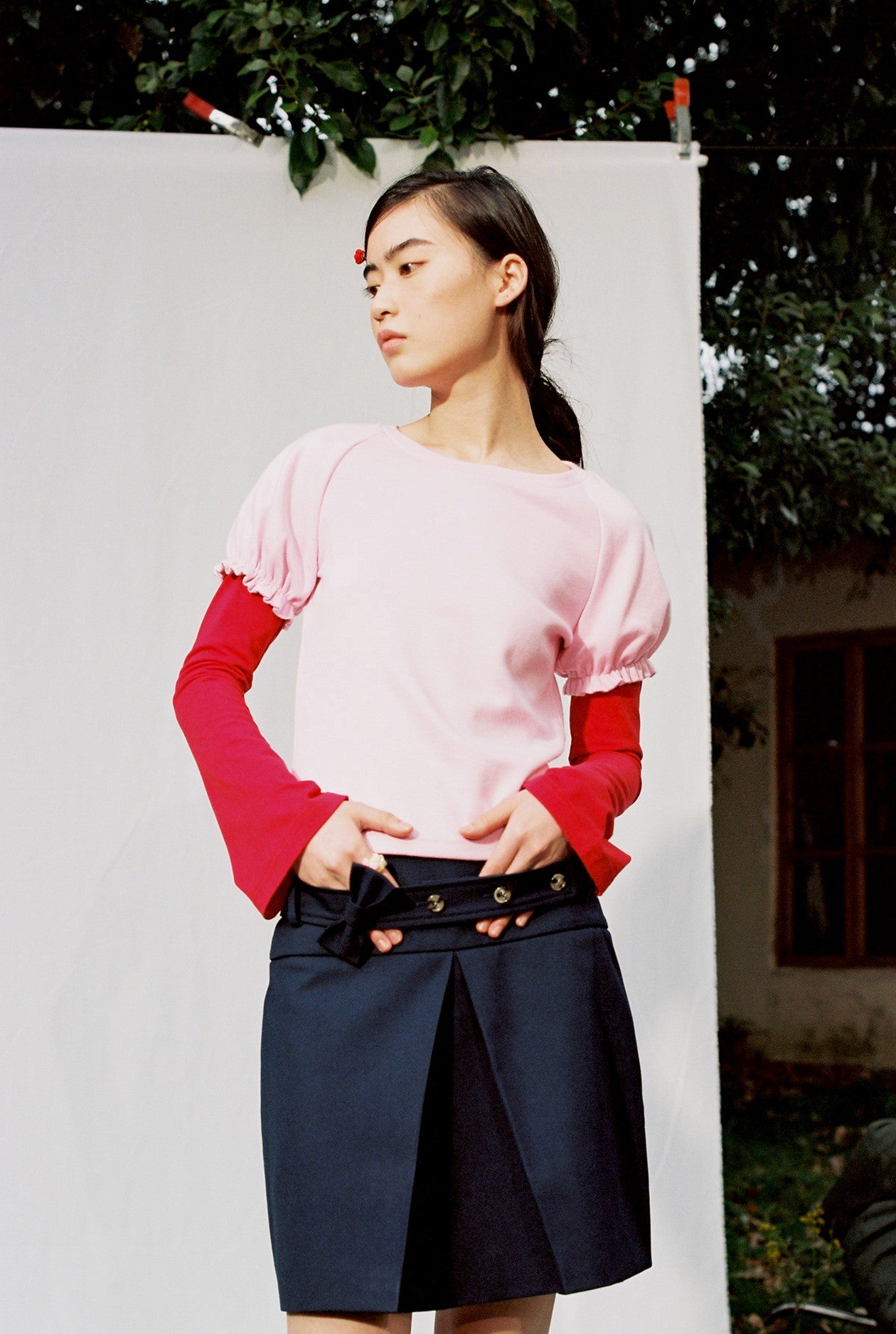 Single Pleat Tailored Skirt-Navy