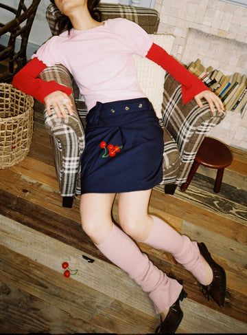 Single Pleat Tailored Skirt-Navy