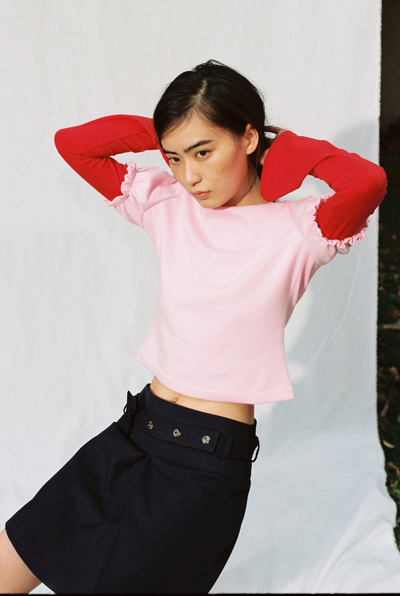 Single Pleat Tailored Skirt-Navy
