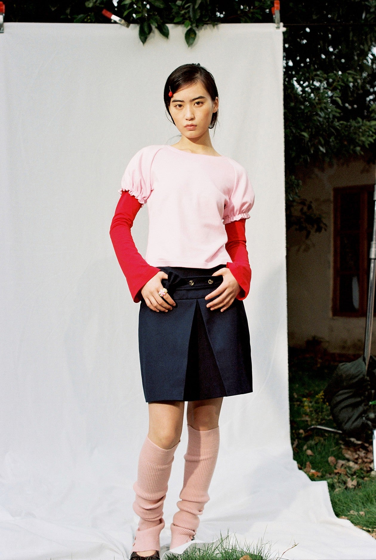 Single Pleat Tailored Skirt-Navy