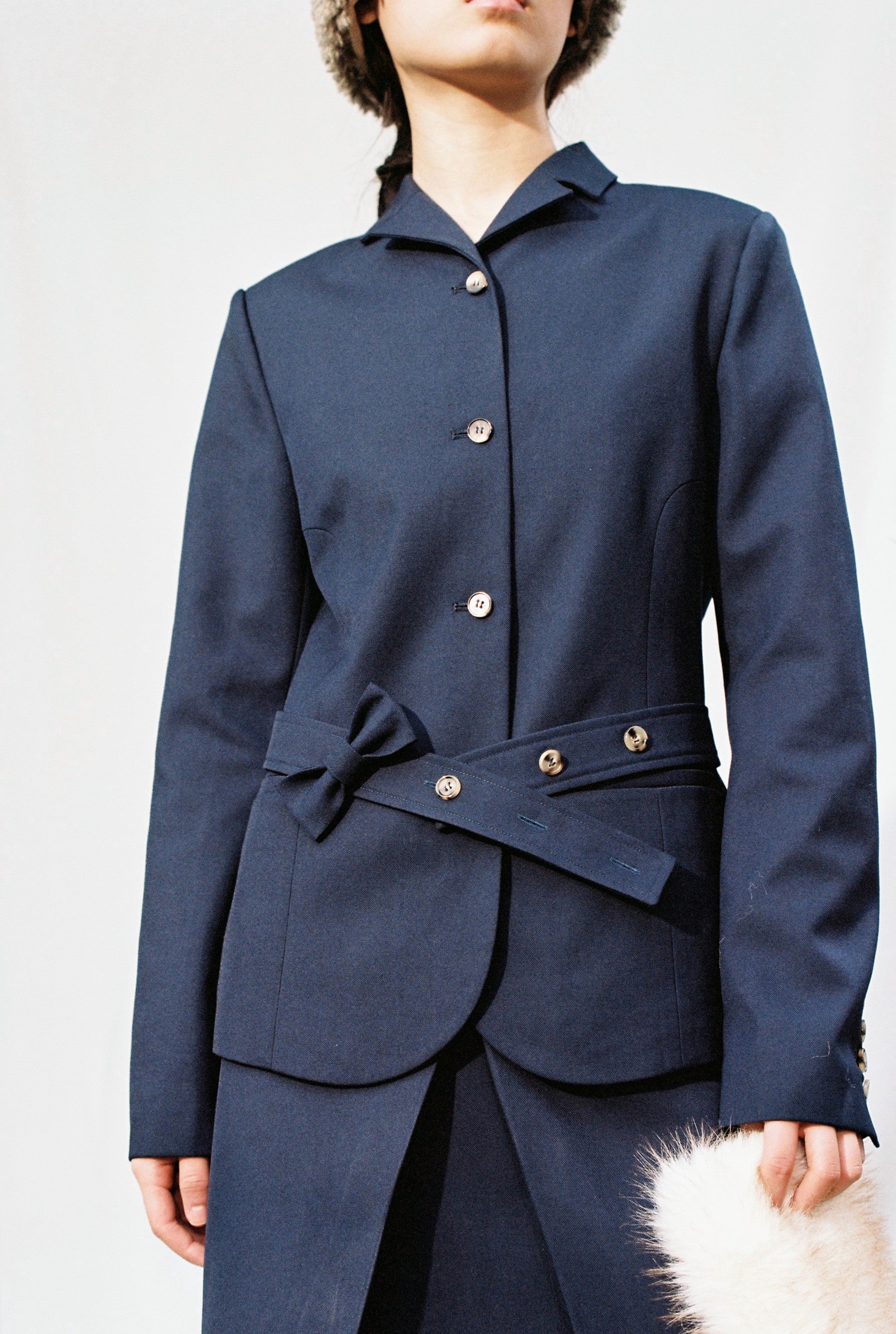 Single Pleat Tailored Skirt-Navy