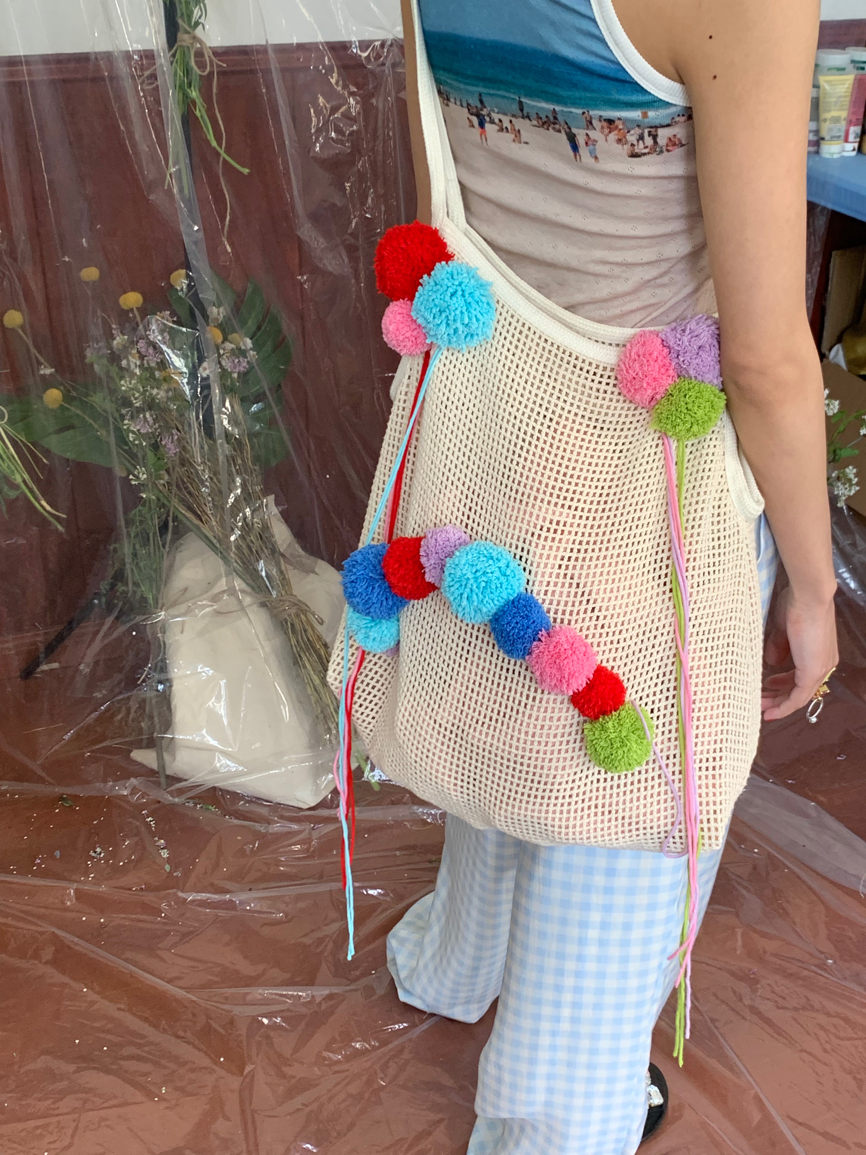 Fishnet Pompom Bag