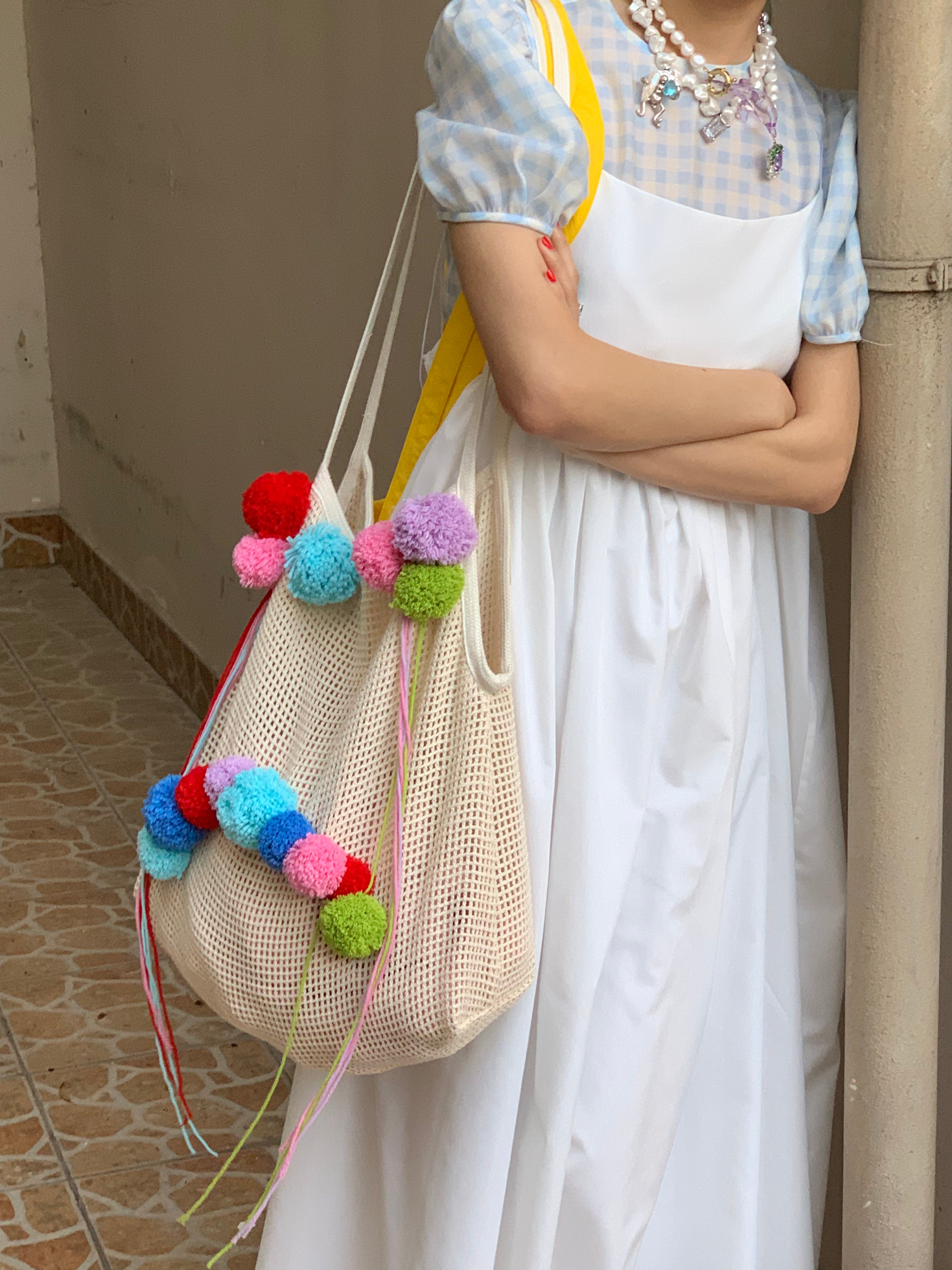 Fishnet Pompom Bag
