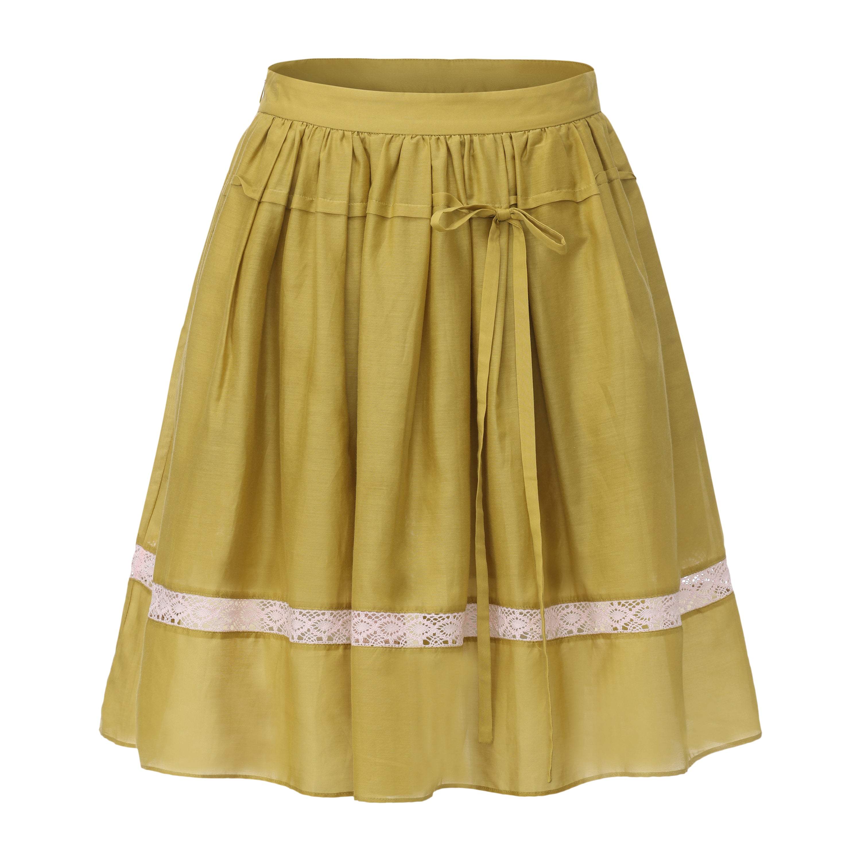 Green Gathered Flare Skirt