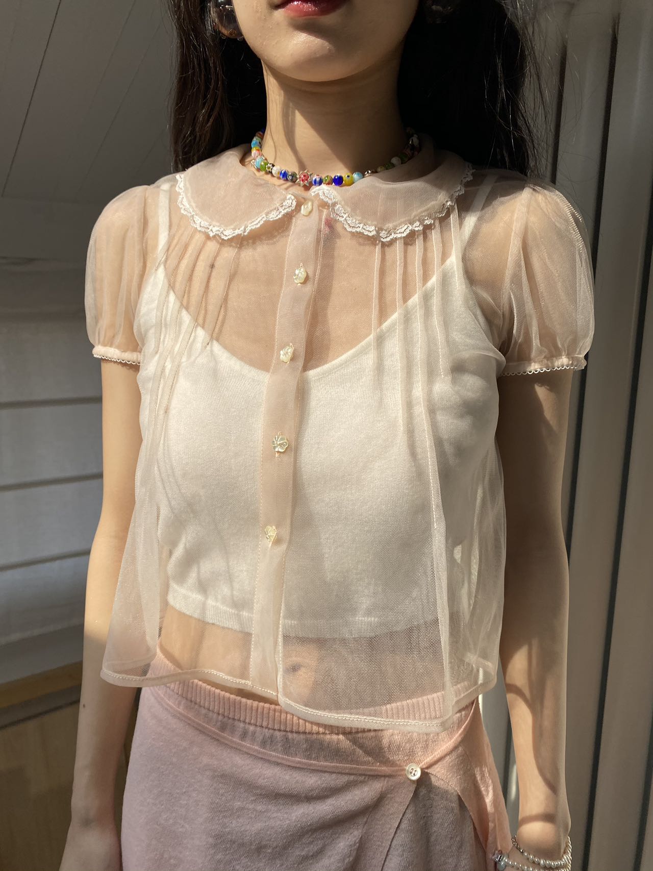 Puff Sleeve Shirt-Dusty Pink