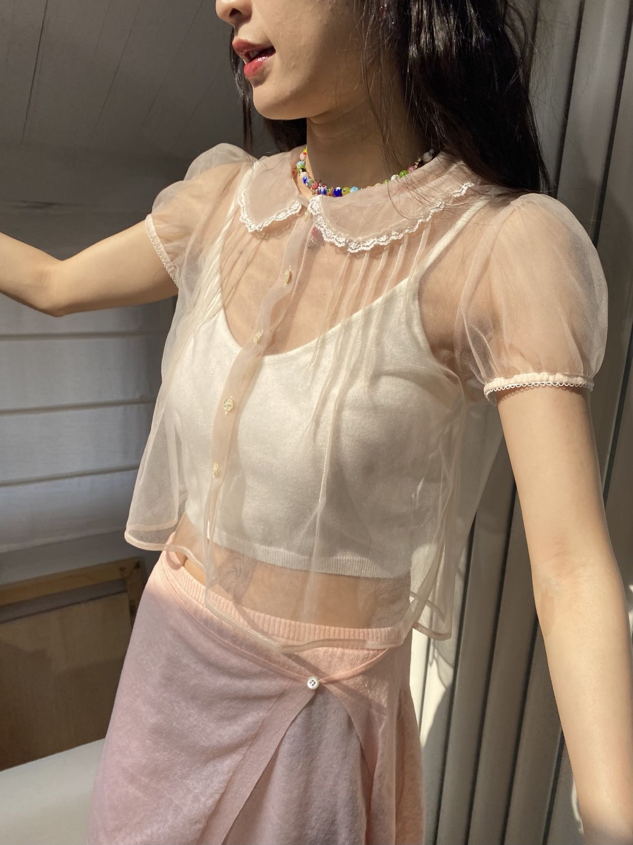 Puff Sleeve Shirt-Dusty Pink