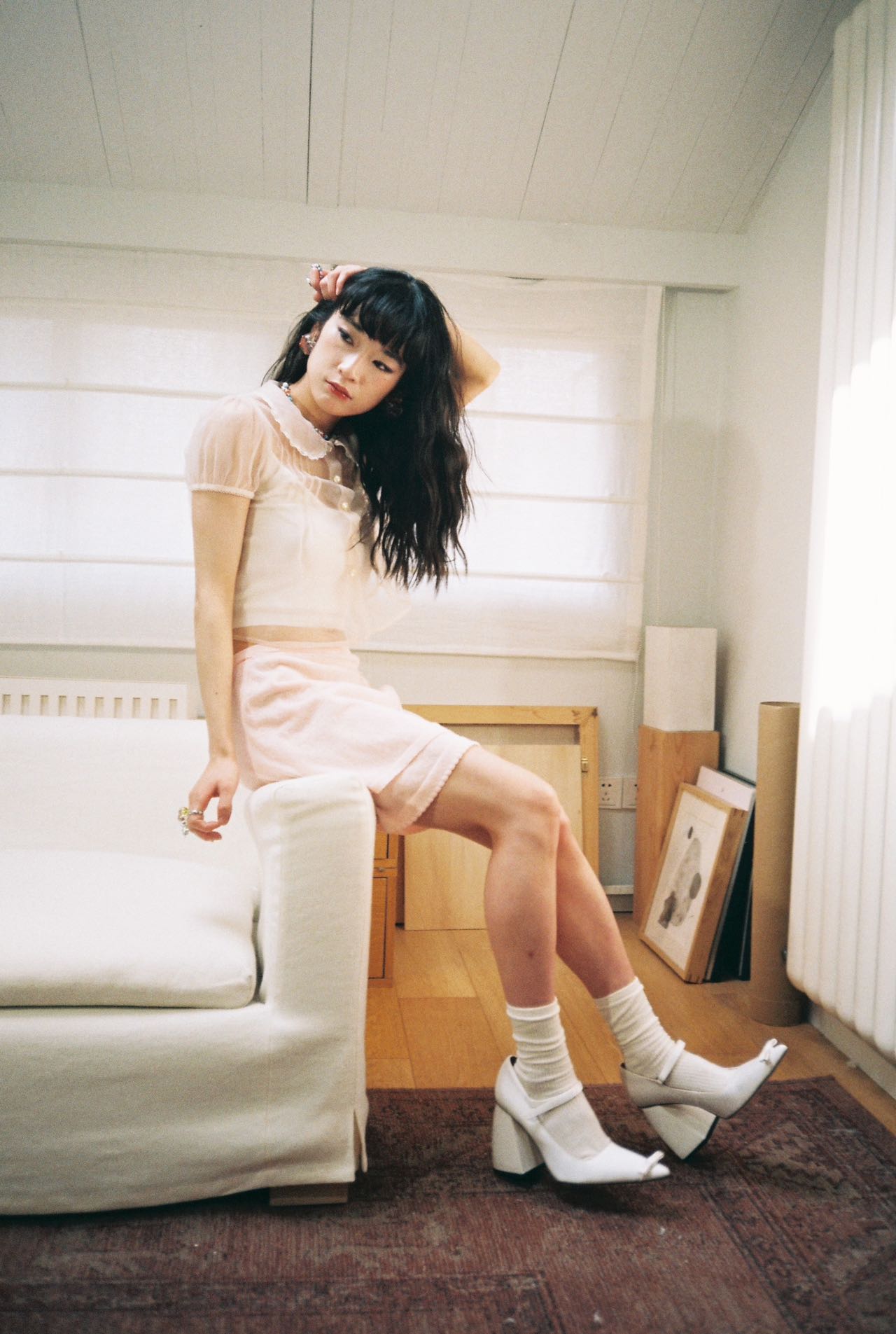 Puff Sleeve Shirt-Dusty Pink