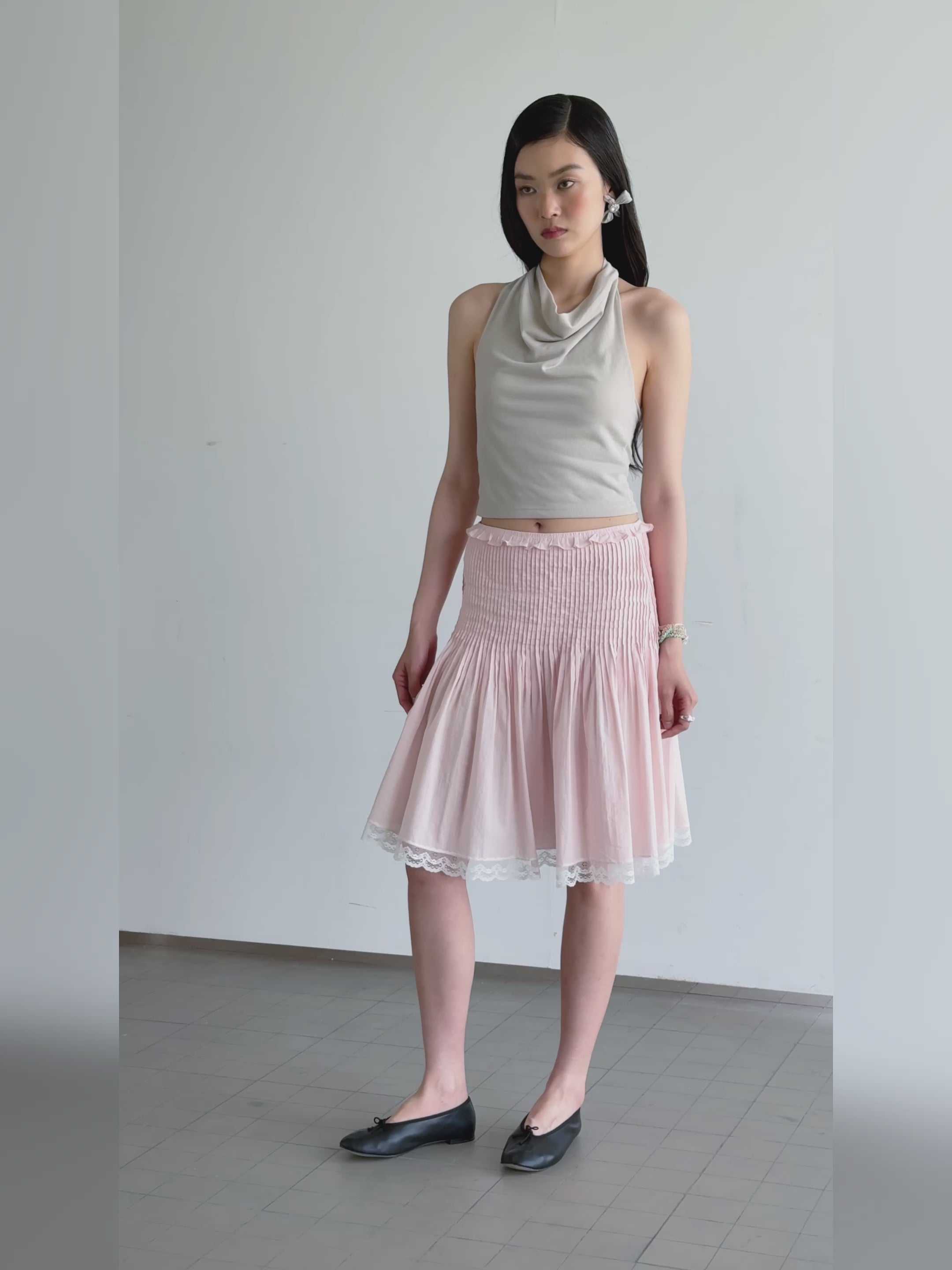Gathered Pleat Skirt-Pink